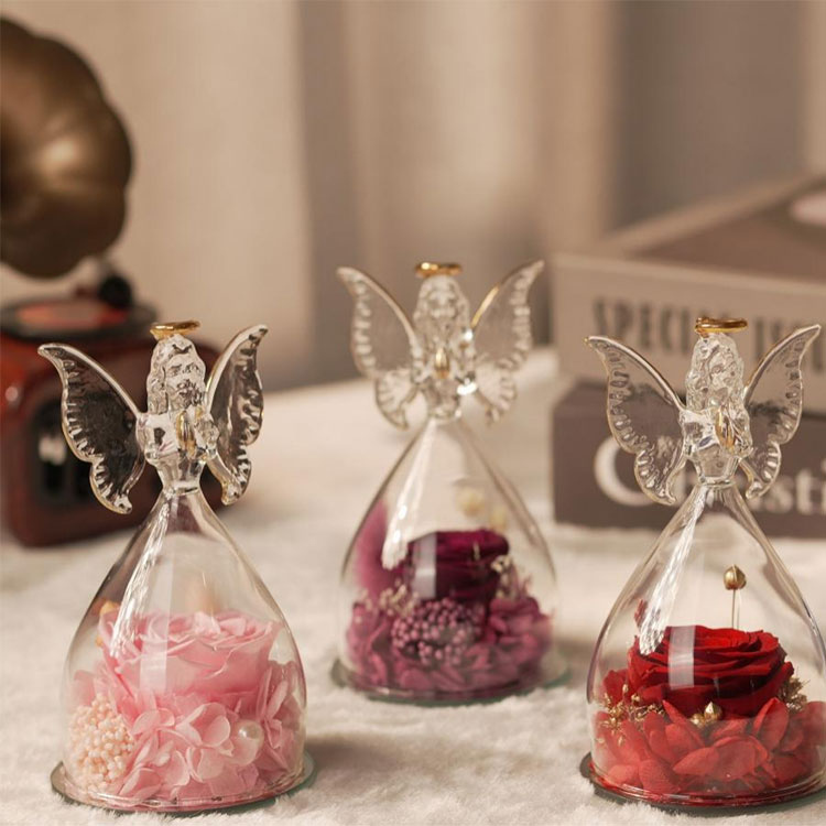 هدیه گل نگهداری شده فرشته شیشه ای